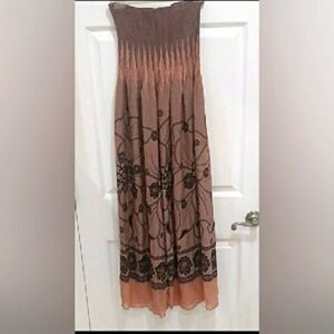 Lapis Strapless Dress/Skirt with Brown and Black Floral Pattern, One Size